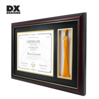 Bingkai Sertifikat Kayu Ukuran Khusus DX Designs dengan Tempat Rumbai, Bingkai Pajangan Diploma, Bingkai Sertifikat Kehormatan, Bingkai Penghargaan Prestasi