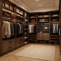 Système de dressing sur mesure de luxe en bois de noyer foncé avec éclairage LED pour chambre à coucher et dressing