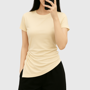 Material de alta calidad dobladillo puntiagudo cordón cintura camiseta transpirable secado rápido precio de fábrica - Product Image 5