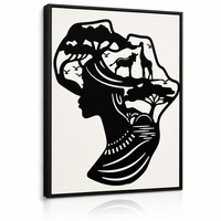 Tableau d'art africain de femme en alliage noir mat encadré, idéal pour l'aménagement en gros de maisons d'hôtes, lodges et la rénovation d'intérieurs hôteliers