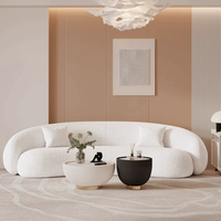 Nouveau design de meubles pour la maison, prix bas, grand canapé sectionnel moderne confortable en velours blanc crème, trois places, capitonné, semi-circulaire