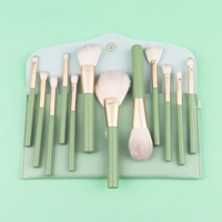YRX BX079 Juego de Brochas de Maquillaje de Fibra Sintética de Lujo para Rostro y Cabello Gris, Brocha para Corrector y Afeitar, Mangos de Aluminio y Madera, 12 Piezas