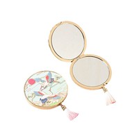 Miroir de maquillage portable double face avec poignée en métal style pivoine chinoise, pompon, cadeau culturel créatif touristique