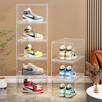 Boîte de rangement à chaussures en acrylique transparent magnétique, en plastique empilable, personnalisable, avec devant rabattable, présentoir à chaussures transparent, boîtes de présentation pour baskets