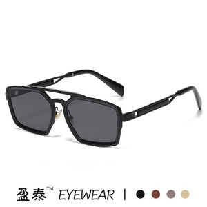Yingtai Eyewear Men's Metal <b>Sunglasses</b> Silver Frame UV400 Protection <b>Square</b> Lens Fashionable Design - Product Image 2