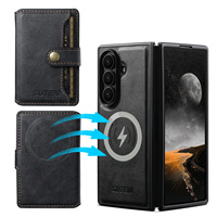 Étui portefeuille magnétique texturé en cuir de vachette PU avec support de chargement sans fil et boucle pour Samsung Z Fold 8 Ultra / Z Fold 7 / Z Fold 6