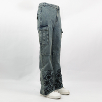 Pantalon Cago Denim Vintage Y2K pour Femme Broderie Personnalisée sur Jeans Brodés de Fleurs pour Dame