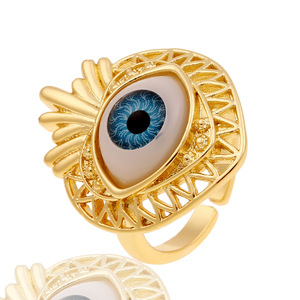 Anillo de Ojo Turco de Cerámica ODM, Anillo Ajustable con Baño de Oro y Piedras Preciosas para Mujeres y Hombres - Product Image 3