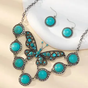 Vente en Gros Bijoux Personnalisés Robe Pas Cher Indien Bohème Cuntry Mariage Décoration Turquoise ensembles de bijoux Collier Boucles d'Oreilles