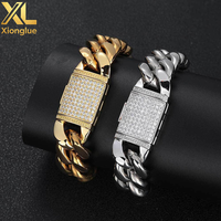 Chaîne cubaine Hiphop en gros avec fermoir, plaqué or 18 carats, acier inoxydable 316L, épaisseur de placage 0,3 mm, cadeau pour femmes et hommes