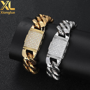 Wholesale Zircon Clasp Hop Cuban Chain Bracelet 18K Gold Plated 316L Stainless Steel Gift for Women and <b>Men</b> - Product Image 4