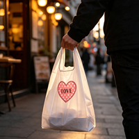 Sacs en plastique blancs élégants avec impression de cœur rose LOVE, pour le shopping, les cosmétiques, les petits articles, les cadeaux, emballage en polyéthylène