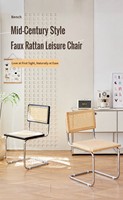 Chaise de salle à manger cantilever sans accoudoirs, style Mid-Century Modern, assise en rotin synthétique tressé, structure chromée argentée durable, mobilier de maison