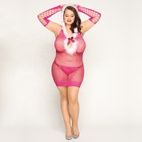 Promotion grosses filles voir à travers rose résille corps bas licou érotique noël nuisette Sexy Lingerie grande taille pour les femmes
