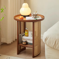 Muebles para el Hogar Modernos, Prácticos y Versátiles, Mesa de Centro de 2 Niveles para Sala de Estar con Tejido de Ratán y Bambú