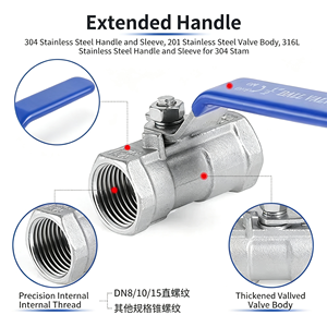 Vanne à boisseau sphérique en acier inoxydable SS304, 1 pièce, filetage femelle NPT BSP, pour conduite d'eau, avec levier, passage pleine largeur, kit professionnel - Product Image 6