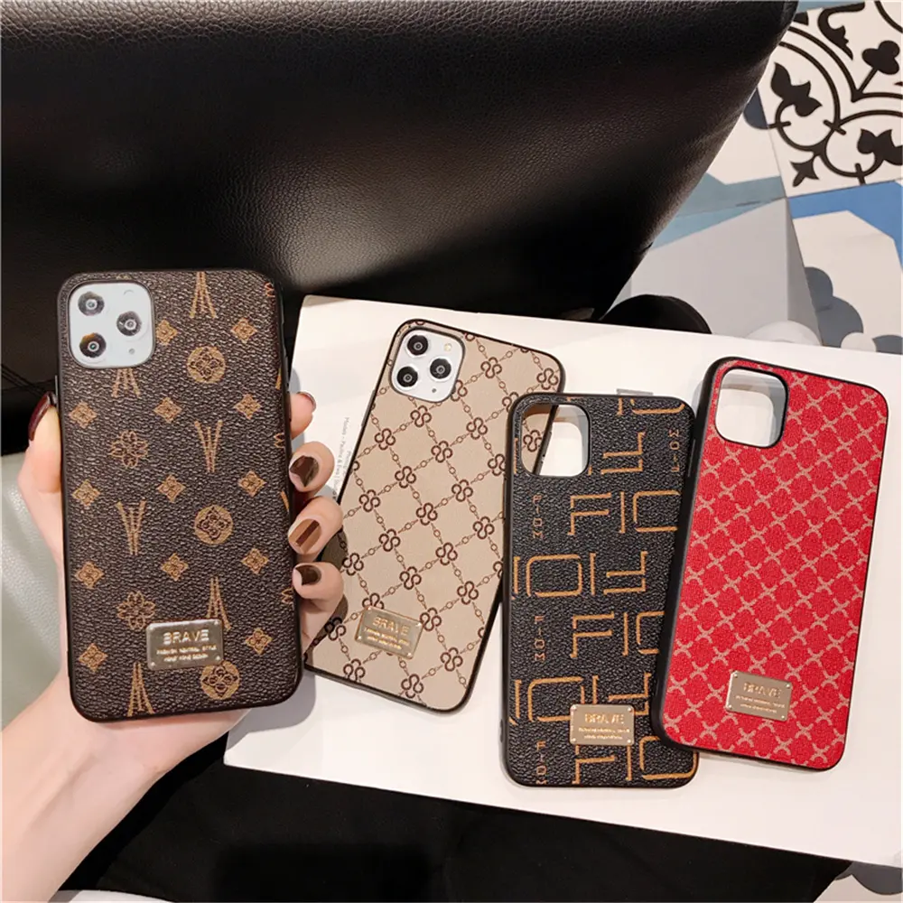 Luxury Simple stylish Brand Geometric patterns Leather Phone Case For iPhone 12 mini 11 Pro XR X XS Max 7 Plus SE2 Soft Cover