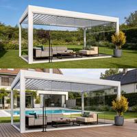 Pabellón de aluminio con techo eléctrico ajustable por control remoto, mesa de ajedrez impermeable y pabellón para sala de cartas.
