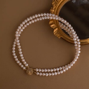 Collar de Perlas de Agua Dulce de Doble Capa Estilo Retro Francés para Mujer, Cadena para Clavícula con Vestido Ligero de Lana, Joyería de Perlas para Mujer - Product Image 2