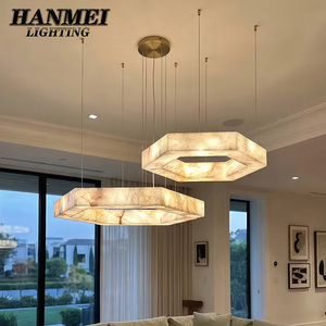 Lámpara de Araña Moderna Hexagonal de Mármol y Latón para Interiores, Luz LED Blanca Cálida, Altura Ajustable, Instalación para Sala de Estar/Oficina - Product Image 5