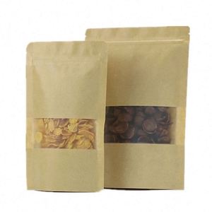 Sacs refermables en papier brun avec fenêtre, fermeture à glissière, impression personnalisée, 10x15cm, pack promotionnel - Product Image 1