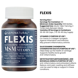 Glucosamina Condroitina MSM Boswellia 1030mg 60 Cápsulas Grado Alimenticio Extracto de Agua Silvestre Botella de Vidrio Ámbar Marca Privada OEM/ODM - Product Image 2