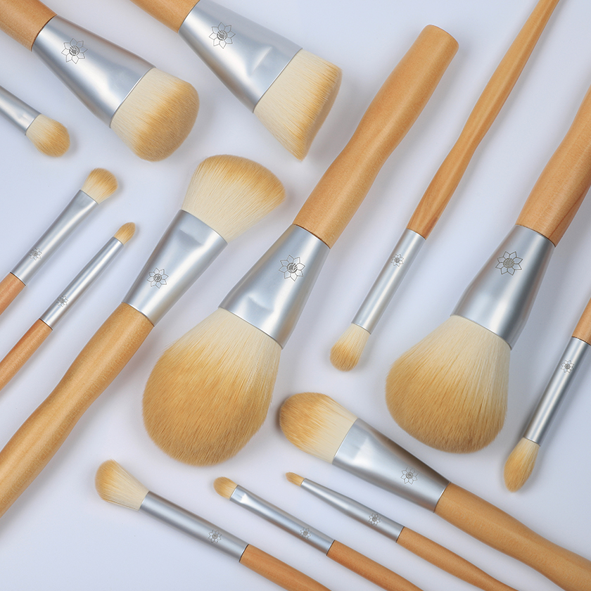 Изготовленным на заказ логосом 14 шт красоты деревянным столбом веганских материалов кисти для макияжа, высокое качество, оптовая продажа, набор кистей для макияжа