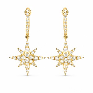 18K Gold Multi-Tone Star Design Pave <b>Diamond</b> <b>Dangle</b> <b>Earrings</b> Luxury Jewelry Hypoallergenic Women Accessory - Product Image 1