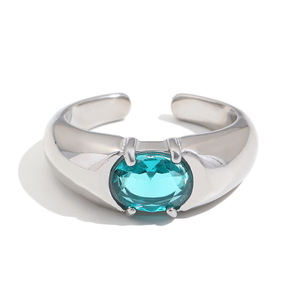 Anillo moderno de latón chapado en oro de 18 quilates con aguamarina ovalada natural engastada en garras para mujer, joyería de compromiso, piedra de nacimiento de marzo - Product Image 4