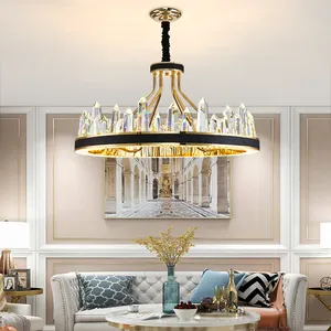 corona lampadario di cristallo rotondo Suppliers-Hotel moderno 2022 nuovo design soggiorno lampade a sospensione decorativo per la casa a forma di corona lusso oro k9 anello di cristallo lampadario a led