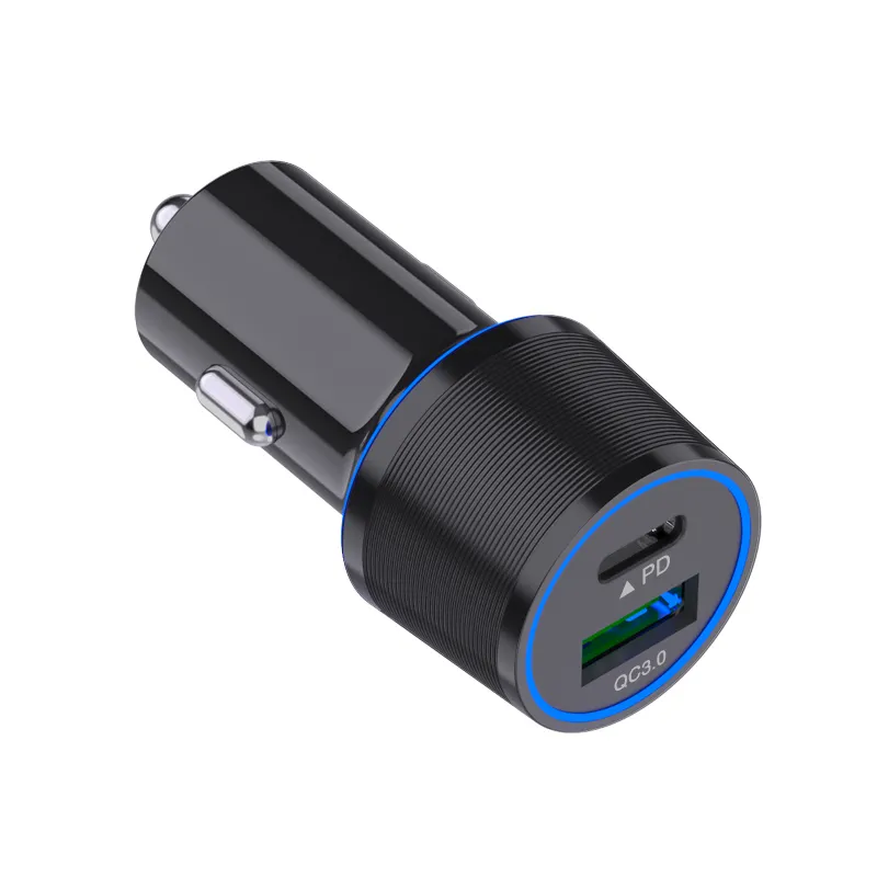 Type-c car charger phone KC club car charger PD 20W QC 18W led light Car USB C Charger For Iphone