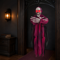 Squelette suspendu d'Halloween SIPKLR de 47,24 pouces avec yeux LED rouges, décoration fantôme noir et rouge pour la maison et les fêtes