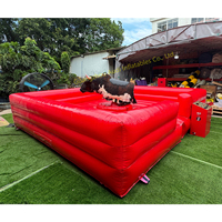 Toro Mecánico Inflable Rojo para Juegos de Rodeo, Máquina de Juegos Interactiva para Exteriores