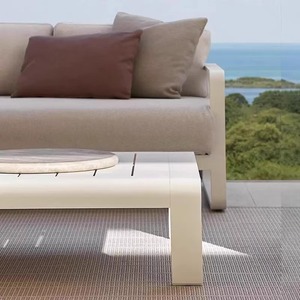 Conjunto de sofá y mesa de centro para exteriores, con estructura de aleación de aluminio, resistente a la intemperie, para jardín, balcón, patio, villa. - Product Image 1