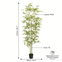 Árboles de Bambú Artificiales Verdes de 2.1 m de Altura, Plantas de Simulación Realistas para Decoración de Interiores y Exteriores de Hoteles y Centros Comerciales