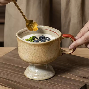 Modern Ceramic Mug Japanese Style Goblet Coffee/Water <b>Cup</b> Spoon Dessert/Yogurt Drinking <b>Cup</b> Dishwasher Microwave Safe Reusable - Product Image 4