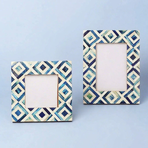 SOFIYA CRAFT Juego de Marcos de Fotos Modernos con Incrustaciones de Hueso Hechos a Mano, Diseño Geométrico Azul, Marcos de Fotos de Sobremesa - Product Image 1