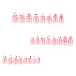 <span class=keywords><strong>Uñas</strong></span> Postizas Blancas <span class=keywords><strong>de</strong></span> Estilo Francés, Pre-Diseñadas, Desmontables, con Diseño <span class=keywords><strong>de</strong></span> Flor <span class=keywords><strong>de</strong></span> Tulipán, Forma Almendrada Corta - Product Image 2