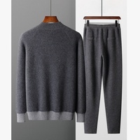 Ensemble sportif décontracté en cachemire épais avec logo personnalisé OEM, cardigan à fermeture éclair en tricot et pantalon ample en tricot, ensemble deux pièces pour hommes
