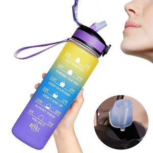 32oz Gradient Motivational <b>Water</b> <b>Bottle</b> with <b>Time</b> Marker Straw, BPA-Free Leakproof Sports <b>Water</b> <b>Bottle</b> - Product Image 1