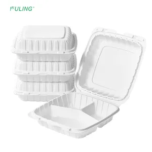 FULING 9X9'' 3-Compartment Food Container Clamshell Take Out Plastic Food Meal Prep Container To Go