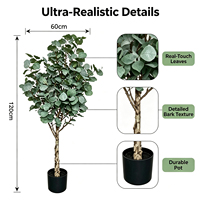 Arbre d'eucalyptus artificiel de 120 cm, plante en soie verte à feuillage abondant pour décoration intérieure, vente en gros, plante en pot pour centre commercial