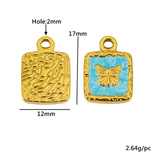 Colgante de mariposa cuadrada de acero inoxidable esmaltado, chapado en oro, para bricolaje, collar, pulsera, accesorio de joyería unisex - Product Image 3