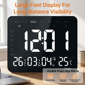 นาฬิกาตั้งโต๊ะดิจิตอลเวลาวันที่อุณหภูมิความชื้นจอแสดงผลปลุกซูนซ์นาฬิกาปลุกห้องนอนสำนักงานห้องนั่งเล่นตกแต่งบ้านทันสมัยมีสไตล์ USB - Product Image 2