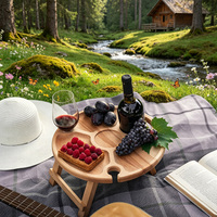Table à vin et à fromage en bois portable personnalisée, divertissement en plein air, table pliante en bois de plage, plateau de service à vin en bois