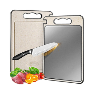 Planche à découper double face en acier inoxydable 304 et paille de blé, antiadhésive, compatible lave-vaisselle, écologique, facile à nettoyer, pour la cuisine - Product Image 1
