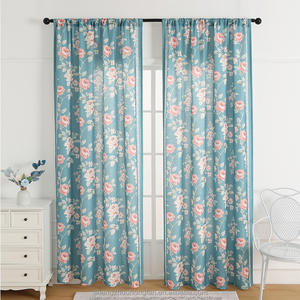 Semi-Blackout Blue Floral Curtain Farmhouse Drapes for Bedroom <strong>Living</strong> <strong>Room</strong> Darkening Window Treatment Rod Pocket <strong>Set</strong> of 2 Panels - Product Image 1