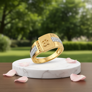 Luxury Mens 18K <b>Gold</b> <b>Cocktail</b> <b>Ring</b> Om Design Diamond Pave Setting Wedding Party Daily Wear - Product Image 3