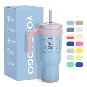Mug isotherme en acier inoxydable de 40 oz avec poignée et paille, garde les boissons chaudes/froides pendant 12 à 24 heures, écologique pour l'eau - Product Image 1