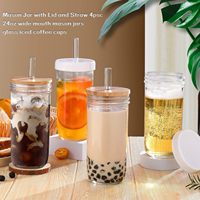 Gobelets en verre de 24 oz avec couvercles et pailles, bocaux Mason à large ouverture pour smoothies, café, boba et boissons glacées au matcha